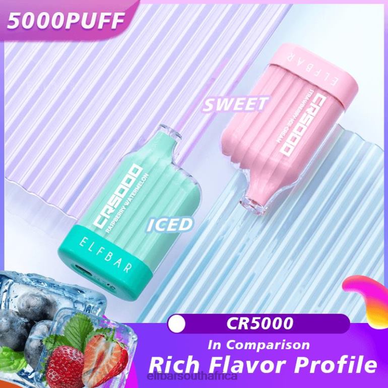 B8D2Z25 ELFBAR CR5000 Disposable Vape 5000 Puffs Peach Strawberry Watermelon